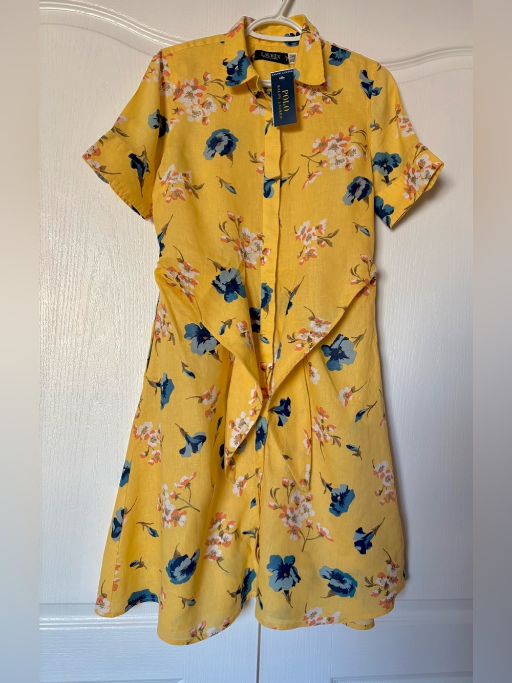 Ralph Lauren Yellow Floral Tie-Front Midi Dress